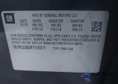 2015 Chevrolet Cruze 1Lt Auto z USA, uszkodzony, nr VIN 1G1PC5SB3F7176311